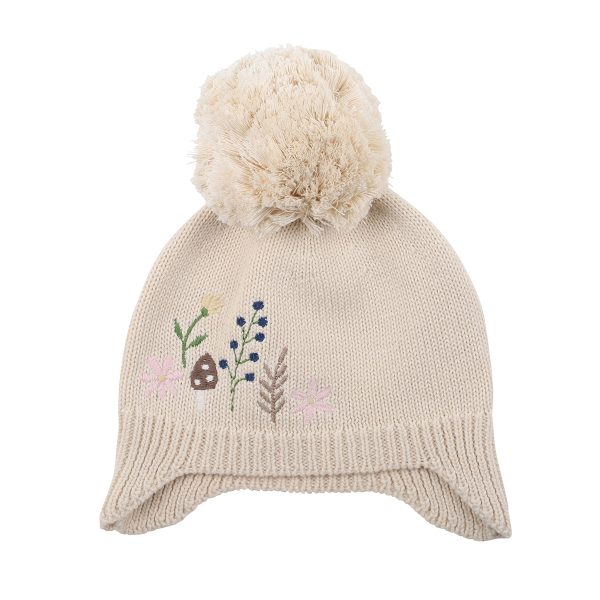 Bebe Ivy Embroidered Beanie in Cream (Size NB-7Y) Hot on Sale