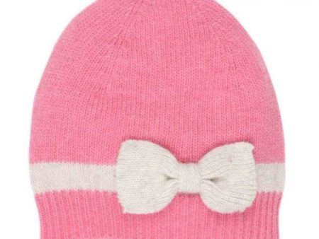 Bebe Pink Beanie w  Knit Bow Sale