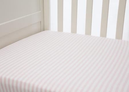 L il Fraser 1 Piece Fitted Cot Sheet - Pink & White Stripes For Sale