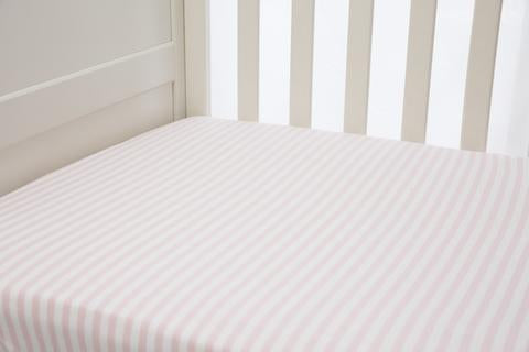 L il Fraser 1 Piece Fitted Cot Sheet - Pink & White Stripes For Sale