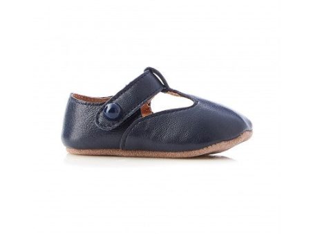 Walnut Darcy Leather T-Bar in Navy Online Sale