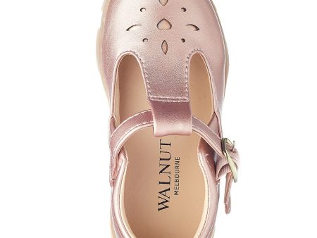 Walnut Rio Leather TBar Shoe - Rose Gold For Sale