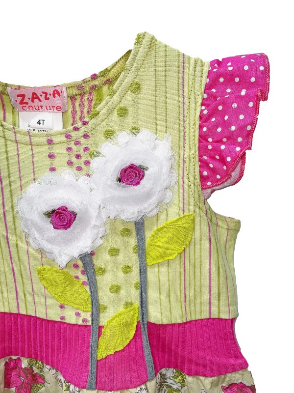 Zaza Couture Floral Dress in Lime and Hot Pink (Size 1-12) Hot on Sale