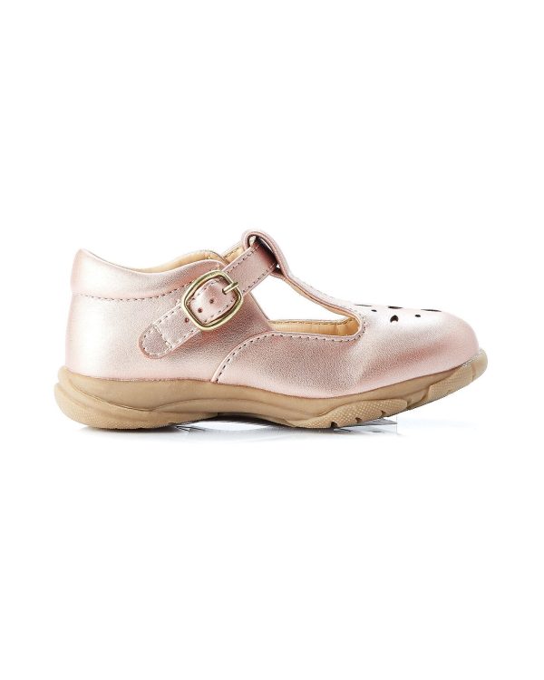 Walnut Rio Leather TBar Shoe - Rose Gold For Sale