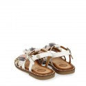 WHITE SANDALS WITH GREY AND PINK POMPONS FOR GIRLS Sale