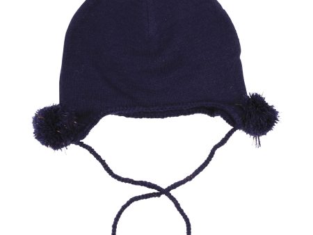 Fox & Finch Side Pom Pom Beanie- Navy on Sale