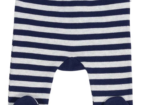 Korango Baa Baa White Sheep Stripe Knit Legging - Grey Navy Stripe on Sale