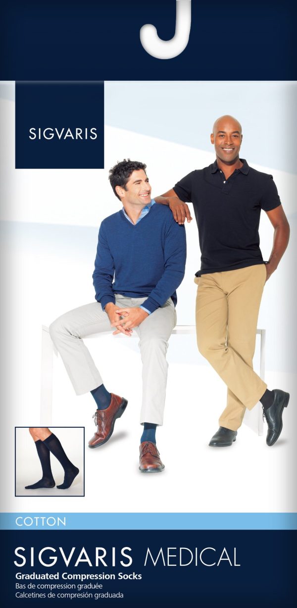 SIGVARIS Mens COTTON 230 Calf 20 30mmHg with Grip Top Fashion