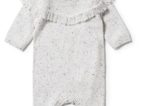 Wilson & Frenchy Knitted Growsuit with Fringe-Grey Speckle Fashion