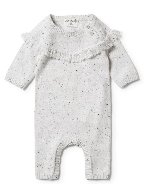 Wilson & Frenchy Knitted Growsuit with Fringe-Grey Speckle Fashion