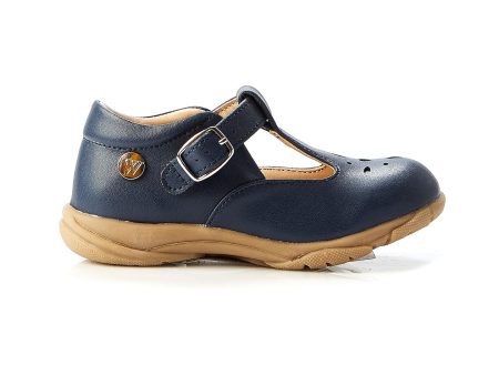 Walnut Rio Leather TBar Shoe - Navy Online now