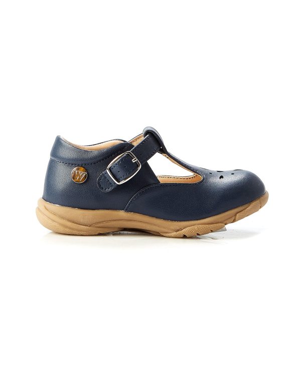 Walnut Rio Leather TBar Shoe - Navy Online now