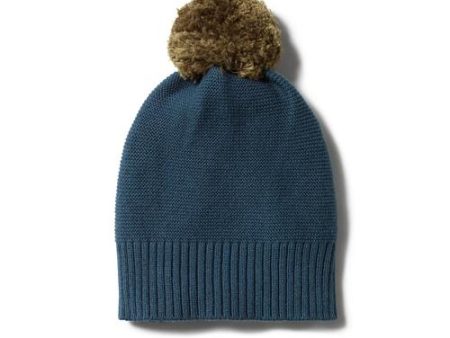 Wilson & Frenchy Steel Blue Knitted Hat with Pom Pom on Sale