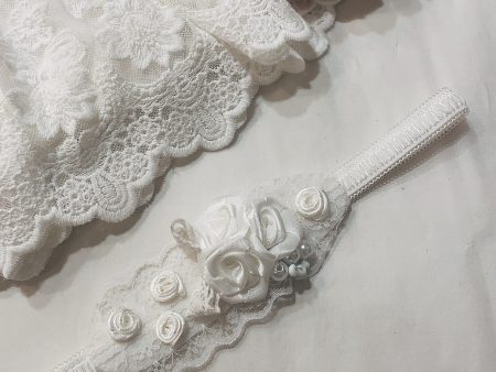 Handmade Christeninng Headband With Flowers - Ivory Hot on Sale