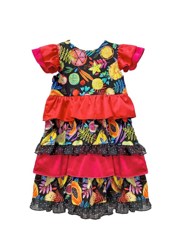 Zaza Couture Fruit Print Dress with Satin Frill (Size 2-12) Fashion