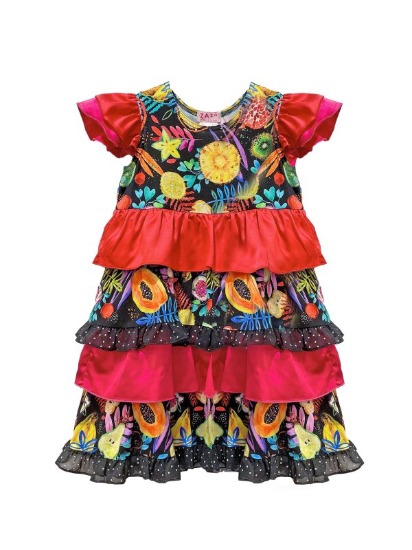 Zaza Couture Fruit Print Dress with Satin Frill (Size 2-12) Fashion