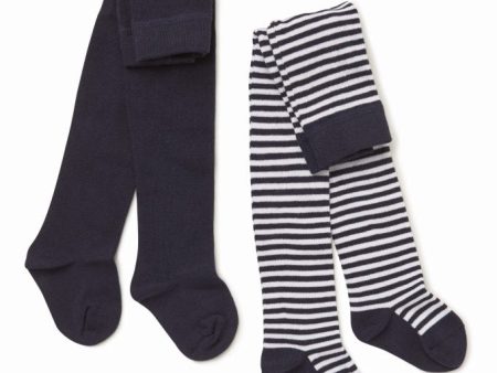 Marquise 2 Pack Knitted Tights- White Navy Stripe Fashion