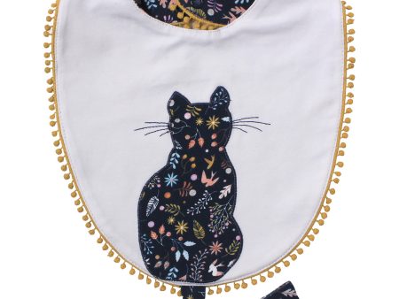 Fox & Finch Nordic Cat Bib with Dummy Clip- Navy Floral For Sale